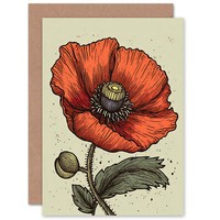 Einzelne Rote Mohnblume Illustration Muttertag Danke Geburtstagskarte