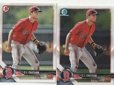 C.J. Chatham 2018 Bowman Chrome BCP117 & Base BP117 Boston Red Sox 2 card Lot 