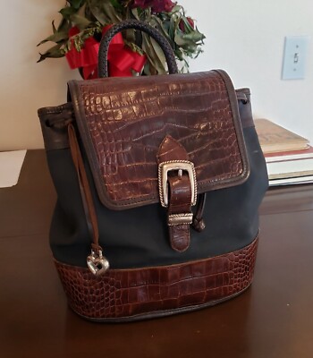 Vintage Brighton Leather Backpack Brighton Leather Backpack Silver Buckle Alligator Flap And  main image 2
