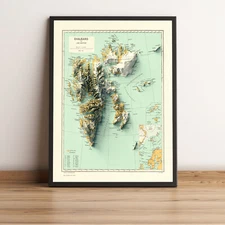 Svalbard Map (Norway), Svalbard 2D Relief Map, Svalbard Vintage - 2D Flat Print
