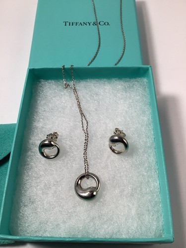 Tiffany & Co. 925 Silber Elsa Peretti Eternal Circle Anhänger Halskette/Ohrringe - Bild 3 von 6