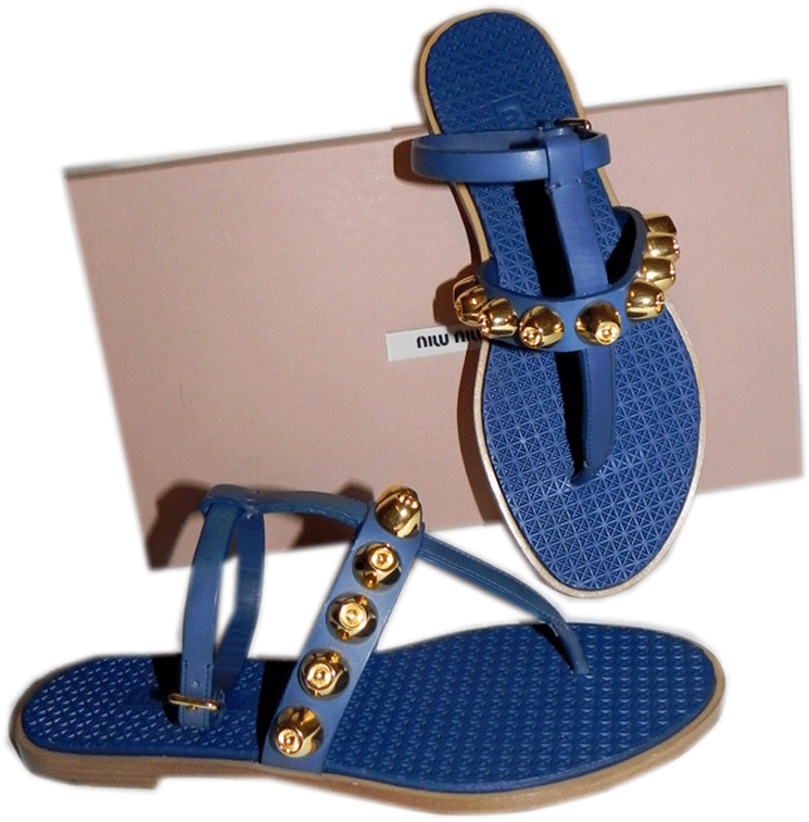720 Miu Miu - Prada blu Gladiator Studded Flat Sandals 36 scarpe Thong Flip Flop 720 Miu Miu - Prada blu Gladiator Studded Flat Sandals 36 scarpe Thong Flip Flop