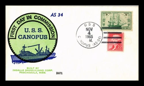 DR JIM STAMPS US COVER USS CANOPUS AS-34 NAVAL CANCEL FIRST DAY IN COMMISSION