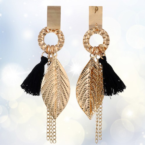 1 Pair Woman Leaf Shaped Ear Drop Long Earbob Ear Pendent Creative Tassel - Picture 8 of 12