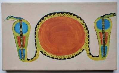 Gemälde Öl Sonnenscheibe Kobra Ägypten Symbole Gudrun Freder Signiert 1999