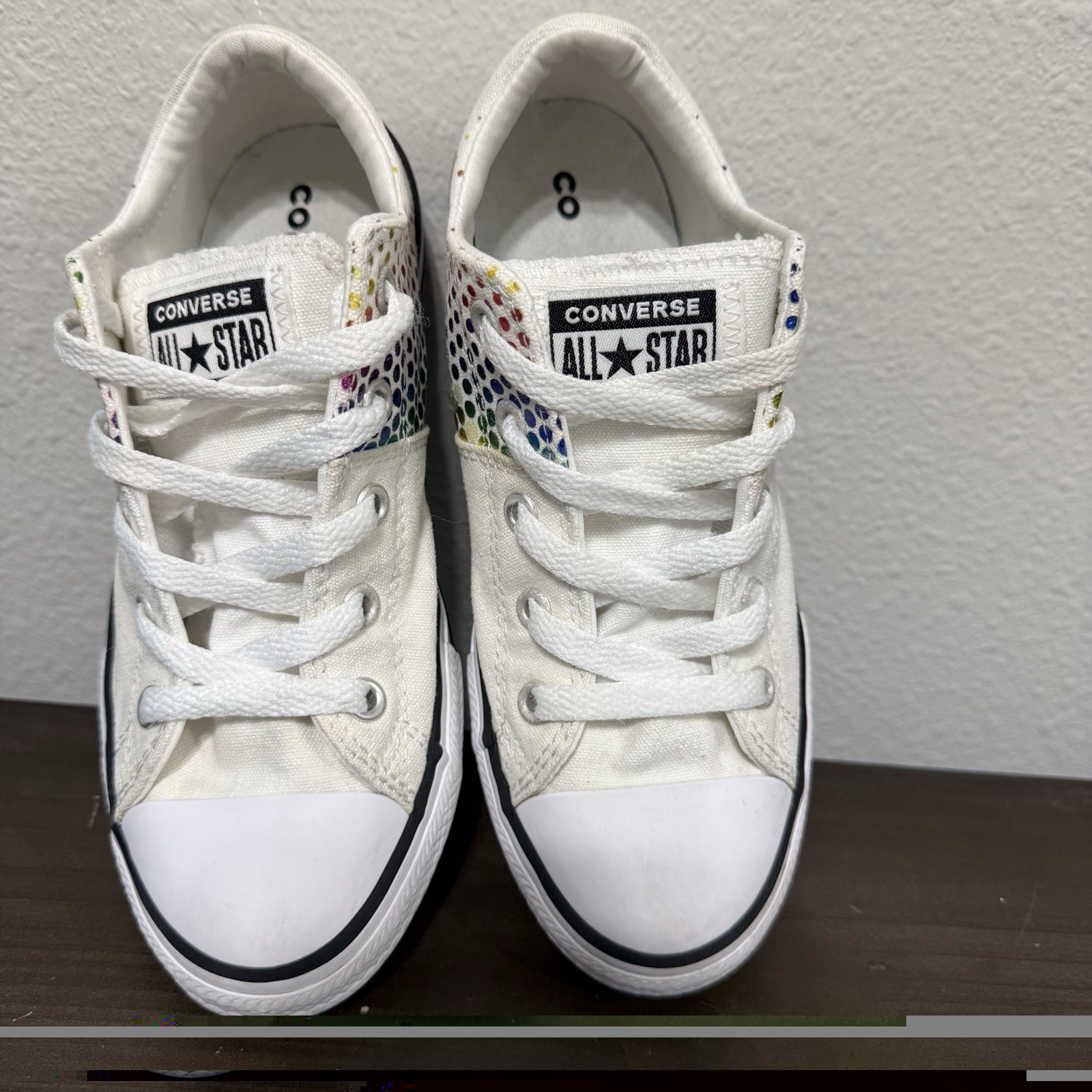 Converse All-Star Rainbow Dot Pride Madison White Low Sneakers Size 2Y thumbnail 3