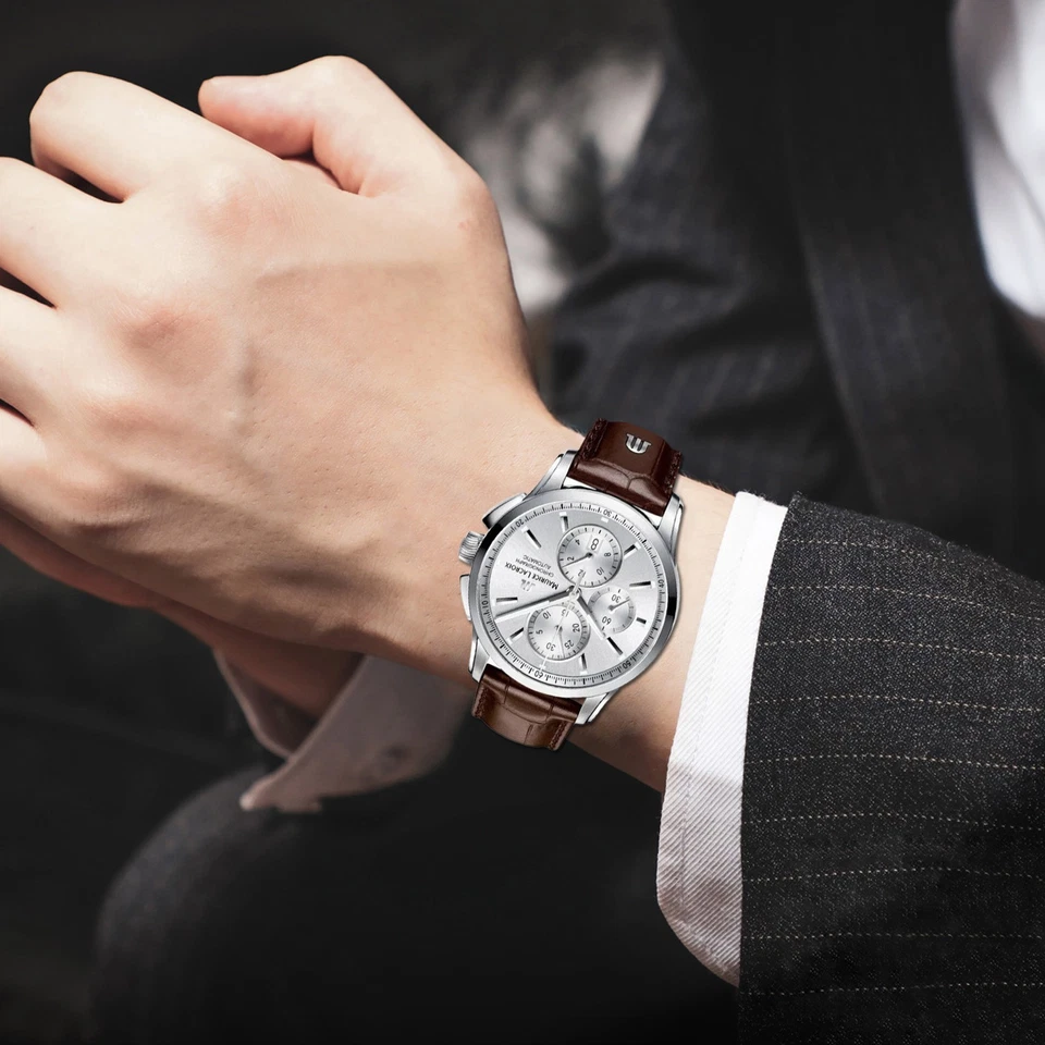 Maurice Lacroix Pontos Chronograph Automatic Watch ML 112 Day White Dial 1PC - Image 4 of 4