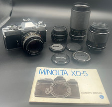 Minolta XD55 35mm SLR Film Camera With 3 Lenses and Converter Vivitar Kalimar