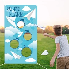 Paper Plane Toss Game Banner, Throwing Target Banner for Glider Airplane, Fun...