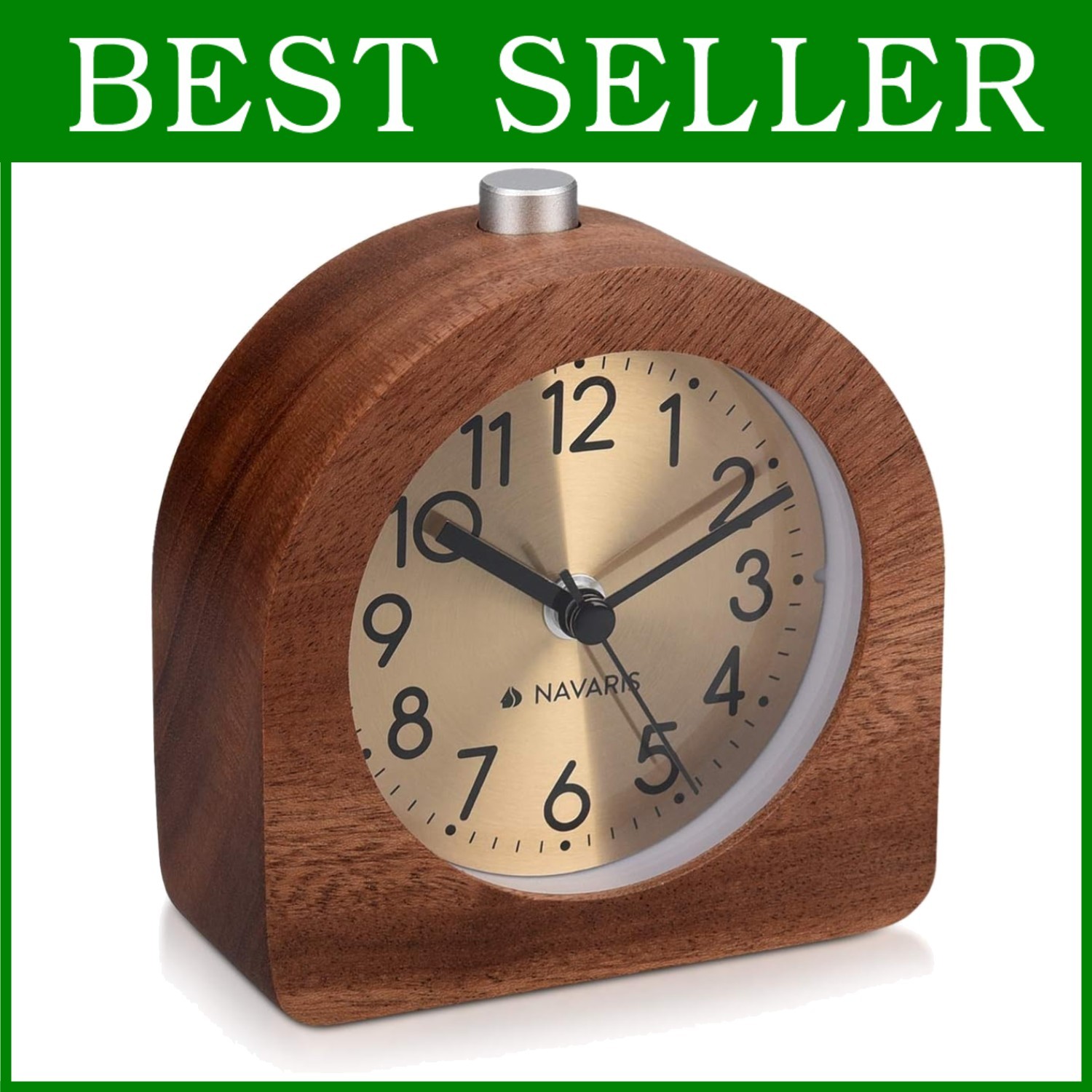 Battery-Operated Non-Ticking Alarm Clock - Dark Brown