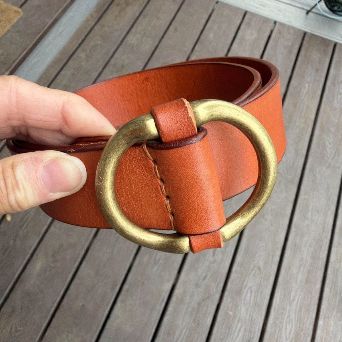 CAbi women’s Dark Brown Leather Belt with Antique Brass Hook Vintage CAbi Brass Tone Brown Leather Heavy | Mercari main image 4