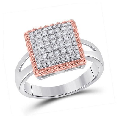 0,35 ctw runder Diamant Seil quadratischer Cluster Ring 10k zweifarbiges Gold