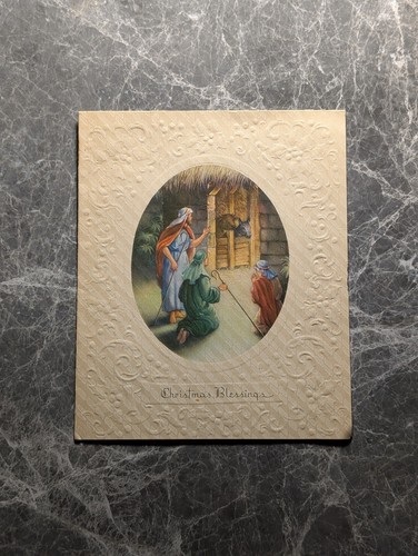 Christmas Card Vintage Grinnell Blessings Nativity Shepherds Embossed Holiday - Picture 1 of 4