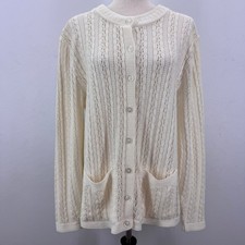 Vintage Glamour Knit Ivory Cardigan Sweater Granny Cottagecore USA Made sz Large
