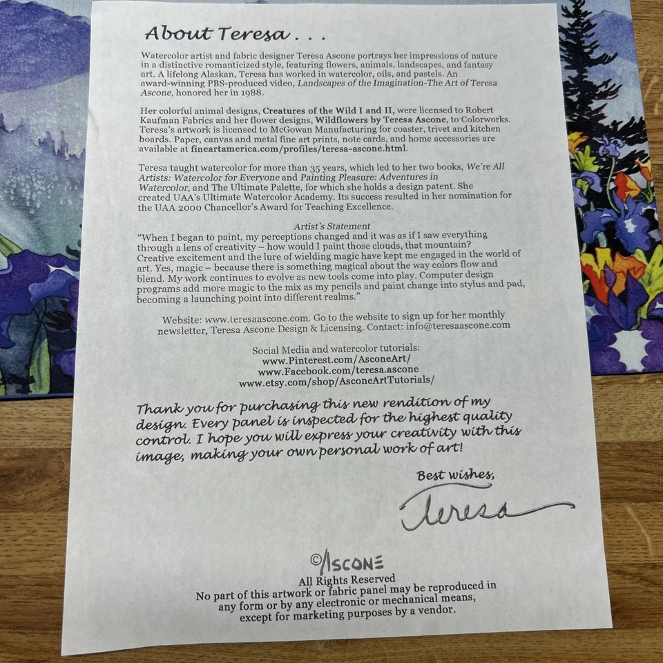 Panel de edredón “Chugach Summer” 100 % algodón orgánico 14 X 10 Palmer, Alaska Foto 3 de 3