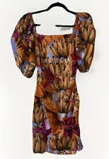 Farm Rio Banana Printed Puff Sleeve Buttondown Banana Mini Dress