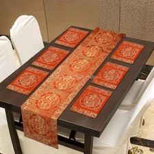 Ethnic Brocade Elephant Center Table Runner Placemat Set 70 Inch Jacquard Party