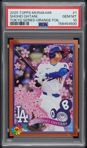 TOPPS TAKASHI MURAKAMI + MLB WORLD TOUR TOKYO ORANGE SHOHEI OHTANI 14/25 PSA 10