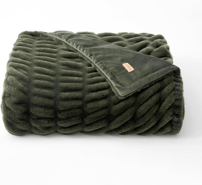 Cozy Loden Green Faux Rabbit Fur Throw Blanket, 60'' x 80'' Plush Decor