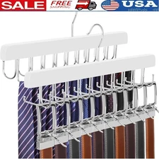 2 in 1 Belt & Tie Organizer Rack Space Saving Wood Multi Functional Hanger New