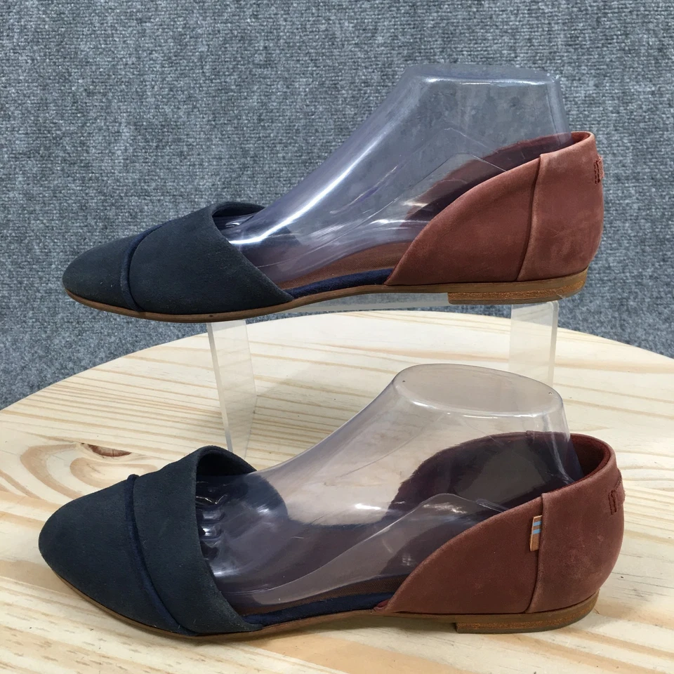 TOMS Shoes Womens 10 Jutti Casual Slip On DOrsay Flats Blue Brown Suede Leather - Image 2 of 4