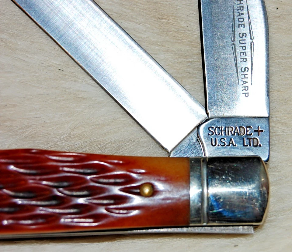 Cuchillo de bolsillo plegable Schrade + USA LTD Tennessee River Trapper TRT96 hueso de miel Foto 3 de 4