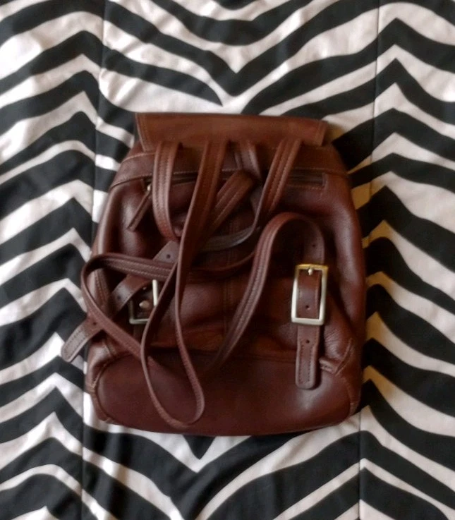 Tignanello Brown Leather Mini Backpack Adjustable Straps Multiple Pockets - Image 3 of 4