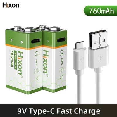 Hixon 9V Blockbatterie Akku USB Typ C 9 Volt Wiederaufladbare Lithium Batterien