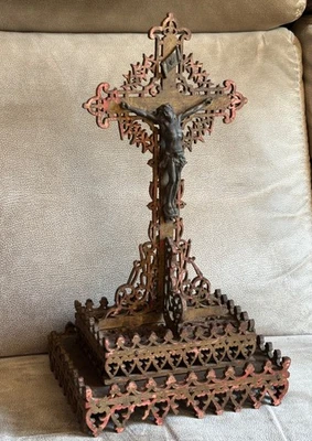 Ancien Croix & Crucifix Bois Sculpté Forêt Noire Calvaire religieux - Photo 1/4