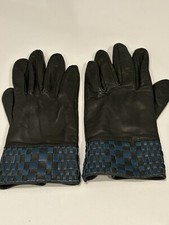Dark Green Leather Gloves W Teal Weaving