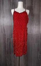 Red Sequined Silk Sexy Bodycon Evening Dress Size XL New! Mark & John By Jopal