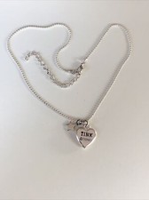 Tinker bell Disney Heart Pendant Necklace Star Tink Silver tone 18   M3 