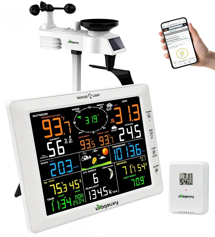 Urageuxy Wireless Wi-fi Weather Station with 10" Big Color LCD Display - OpenBox