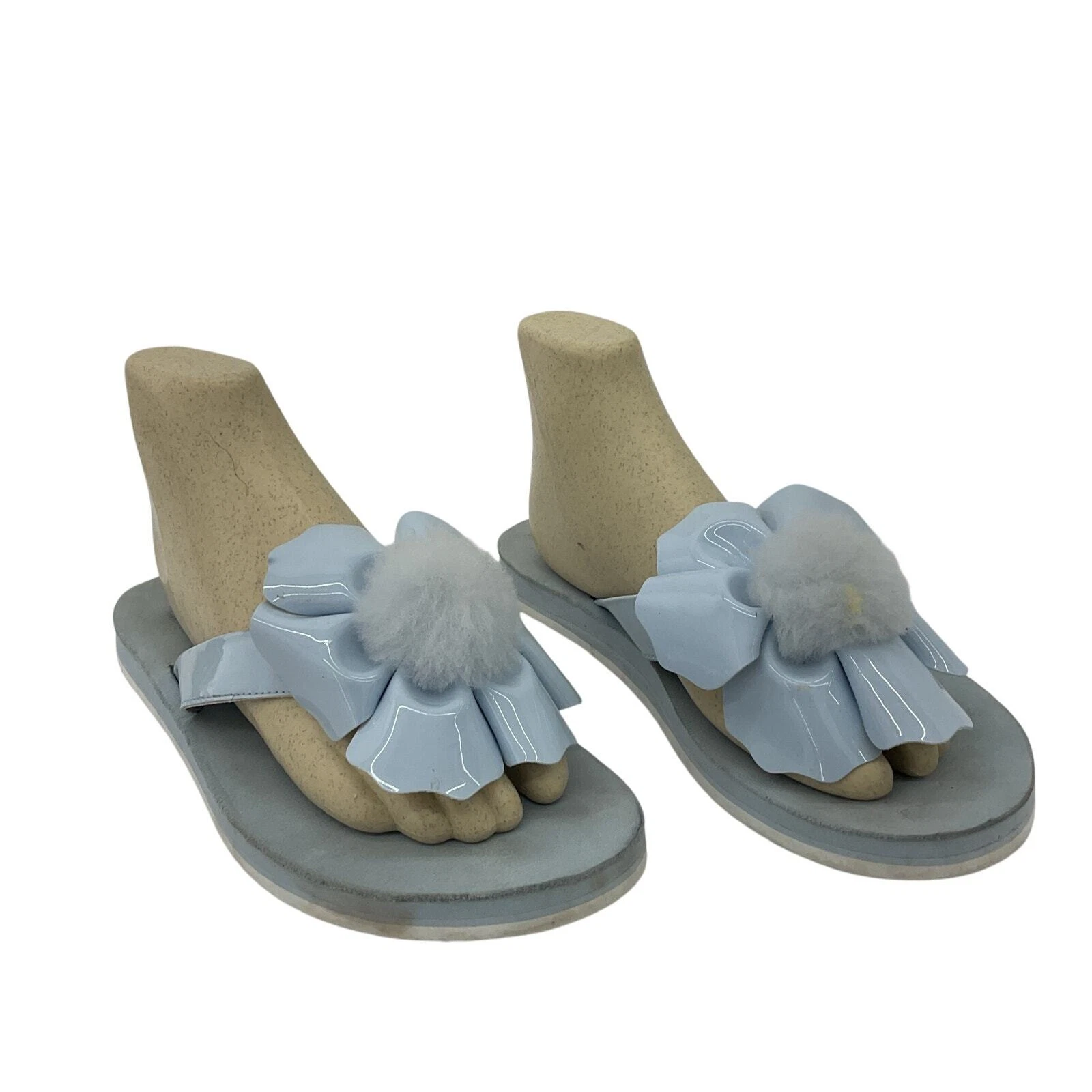 Sandali donna Ugg blu vernice shearling fiore perizoma taglia 10 usati