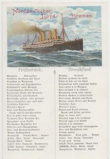 Norddeutscher Lloyd, Bremen. Reichspost Steamer Preussen. Menu & PC 1 Aug. 1907