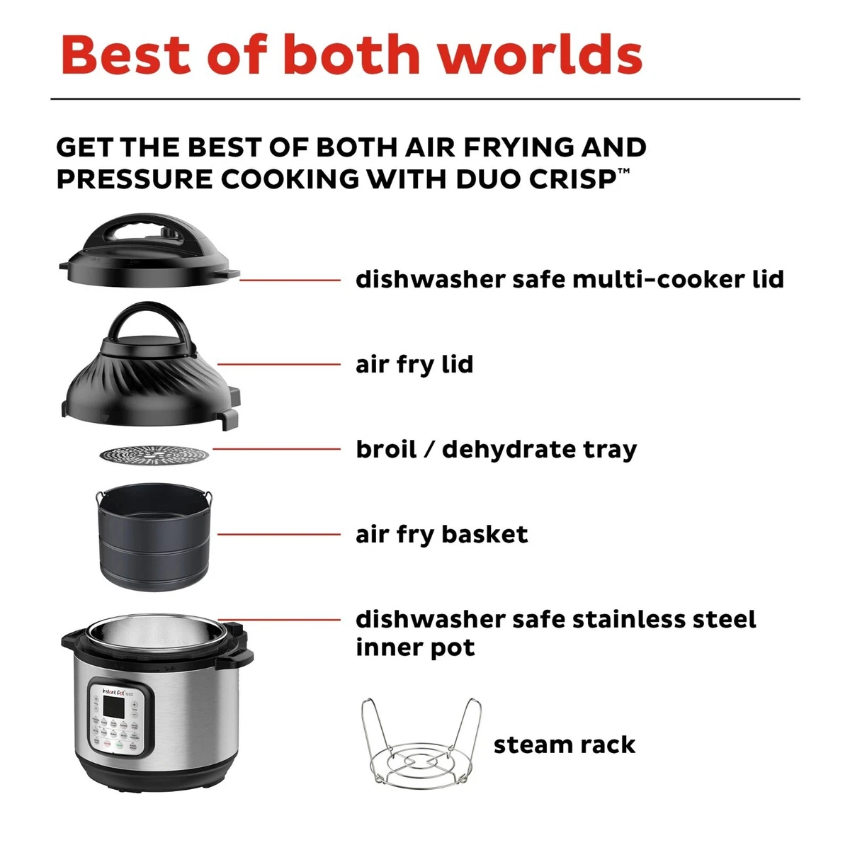 8 Qt Instant Pot AIR FRYER BASKET ONLY for DUO CRISP AF8 - FREE STEAM RACK  BONUS