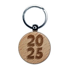 2025 Stacked Graduation Shadow Engraved Wood Round Keychain Tag Charm