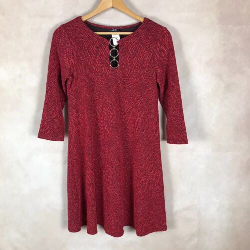 MSK Red Jacquard O-Ring 3/4 Sleeve Mini Dress NEW Petite Small