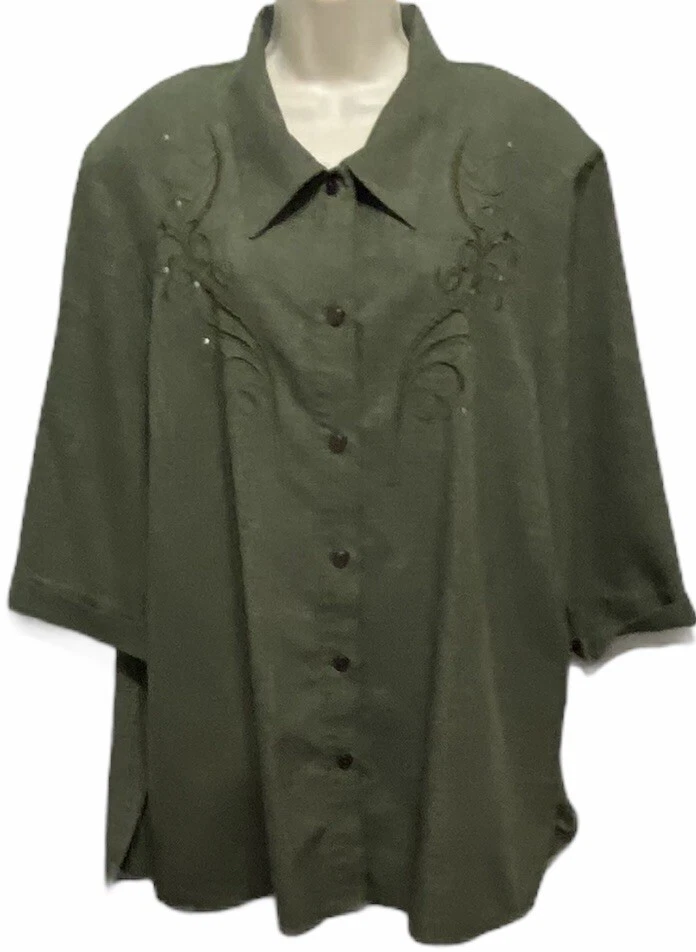 Conjunto de calça social e top feminino Pride & Joy 2 peças abotoadas 22W verde oliva marrom - Imagem 3 de 4