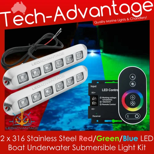 12v 18w Stainless Steel Underwater RGB (Blue/Green,/Red) Transom Boat LED Lights