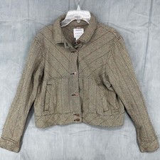 Rvca Jacket Womens Medium Brown Chevron Button Up Cropped Cotton Academia Core