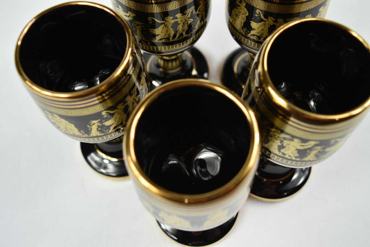 Vintage 24K Gold-Plated (5) Goblet Chalice Wine Glasses Cups
