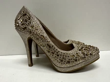 Delicacy Cassie women size 6.5  gold textile rhinestone sparkle  bling  heels