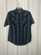 Vtg Ely Plains Men s Striped Short Sleeved Lightweight Pearl Snap Up Shirt Med