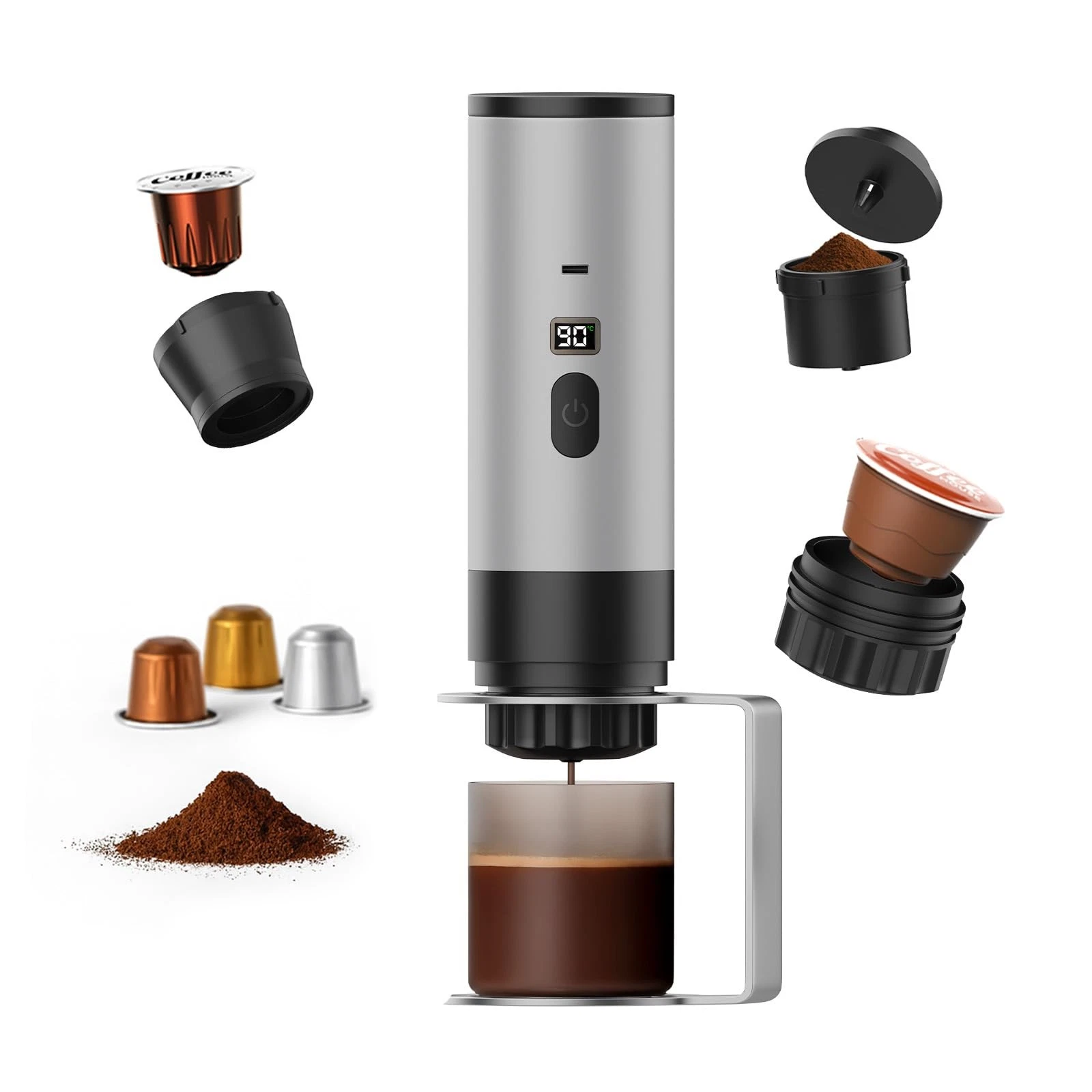 MMOBIEL Portable Coffee Maker Electric Travel Espresso Machine White + Stand