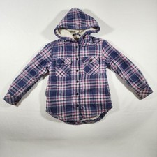 Boston Traders Shacket Girls XSmall 5/6 Blue Pink Plaid Sherpa Lined Hoodie