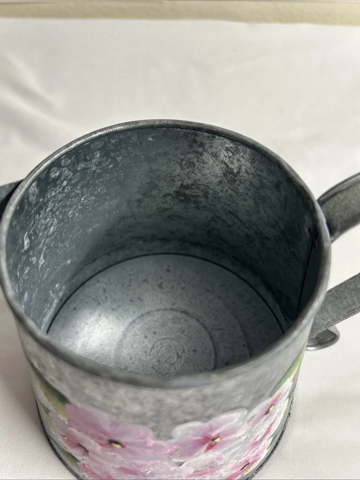 Handcrafted Galvanized Metal Watering Can Hand Painted Floral Hydrangeas Decor - Image 3 of 4