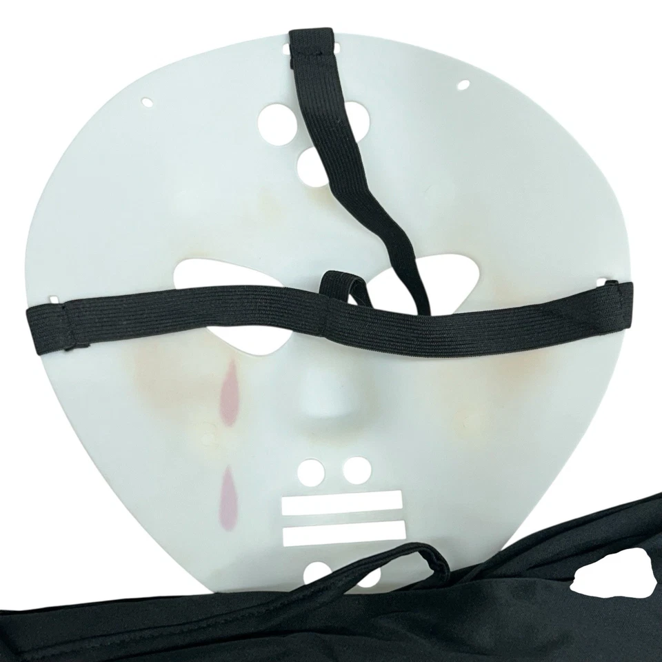 Hockey Mask - White Plastic W Tears + Cape -Jason Costume Accessory - Halloween - Image 3 of 4