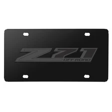 Chevrolet Z71 Offroad 3D Gray Name Logo on Black Stainless Steel License Plate