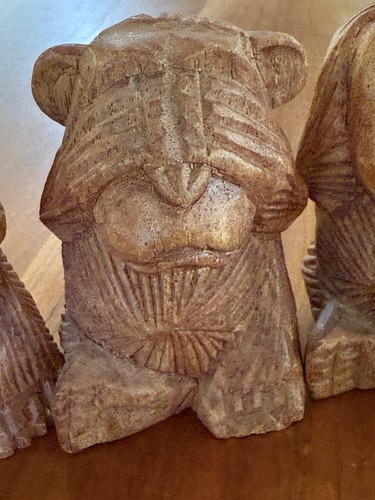 VTG Hand-Carved Wood Monkeys See No Evil Hear No Evil Speak No Evil Costa Rica - Picture 10 of 11